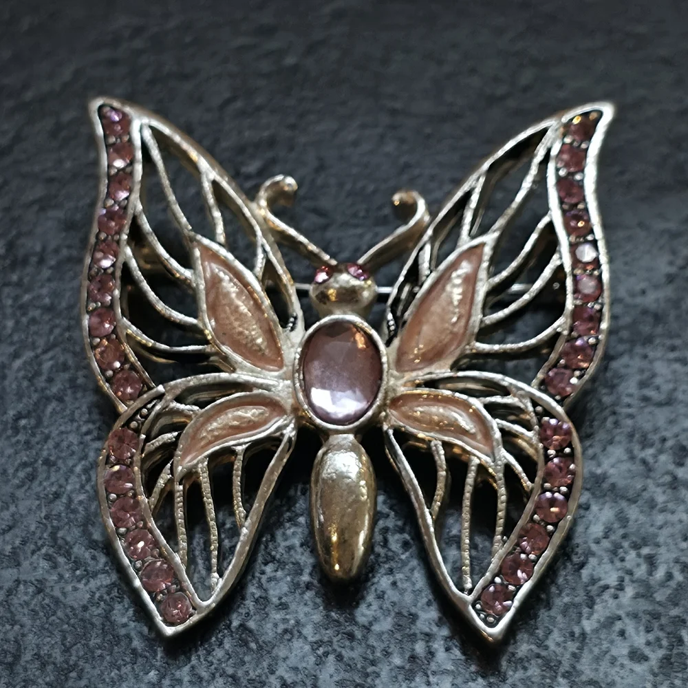 Vintage Enamel & Rhinestone Butterfly Brooch